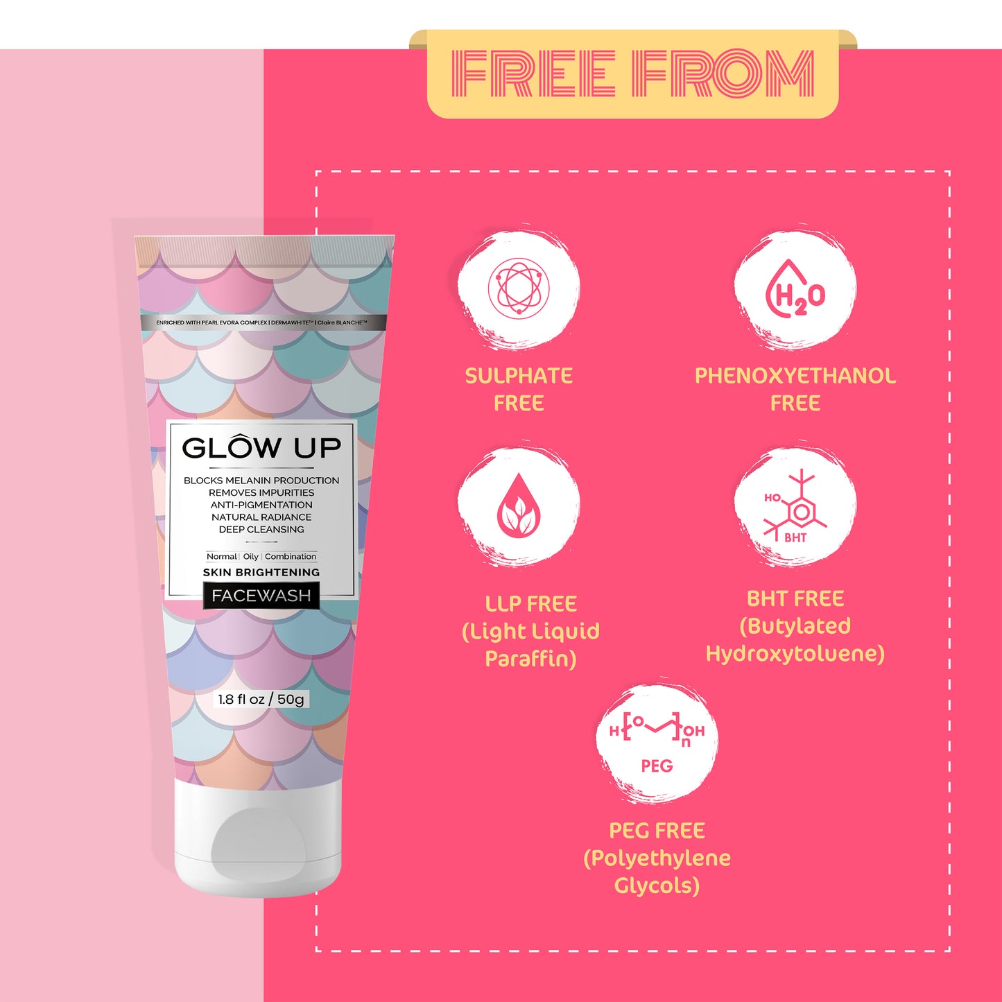 Free from glow up skin brightening face wash 