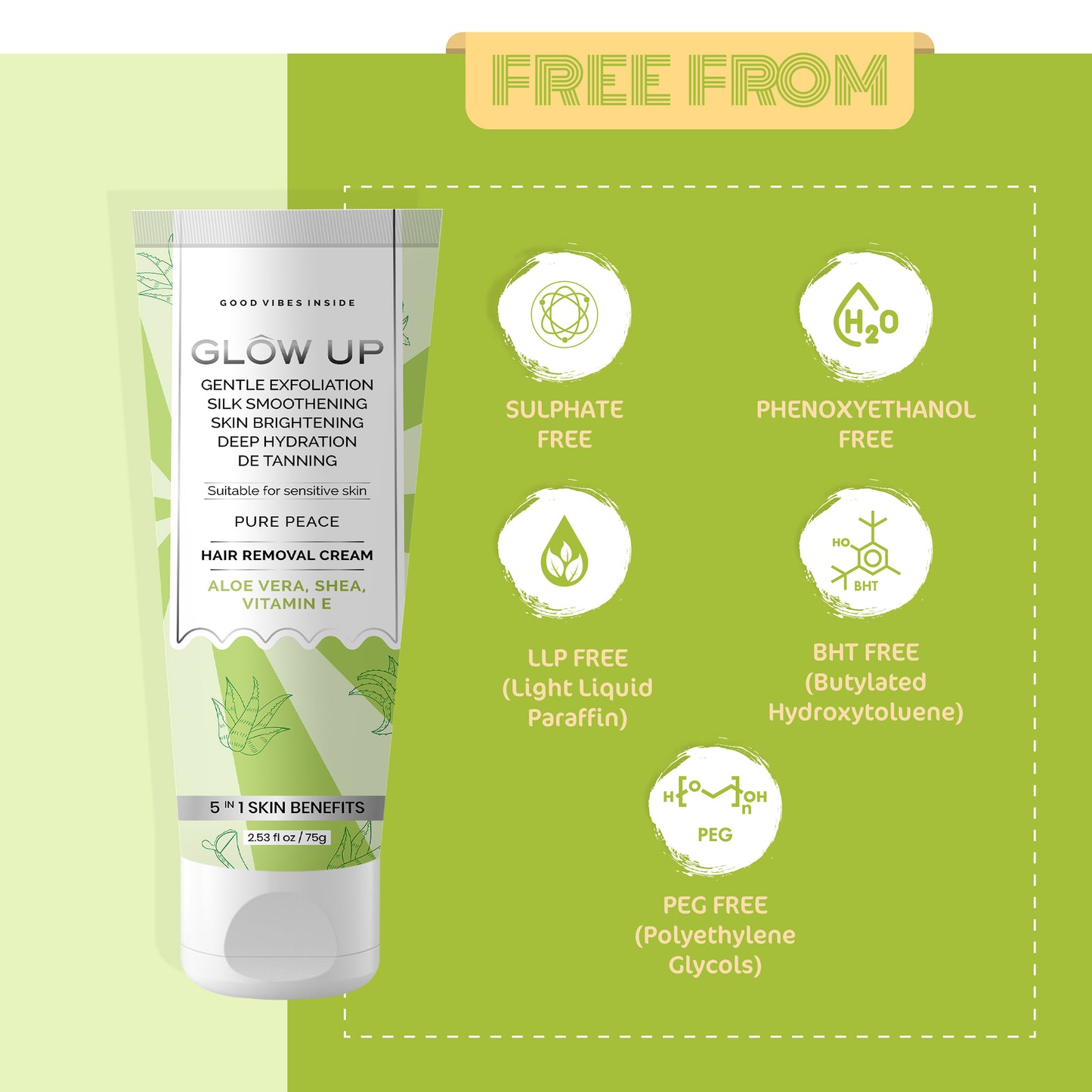 Glow up pure peace hair removal cream free from