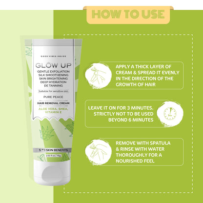 How to use  glow up pure peace hair removal cream