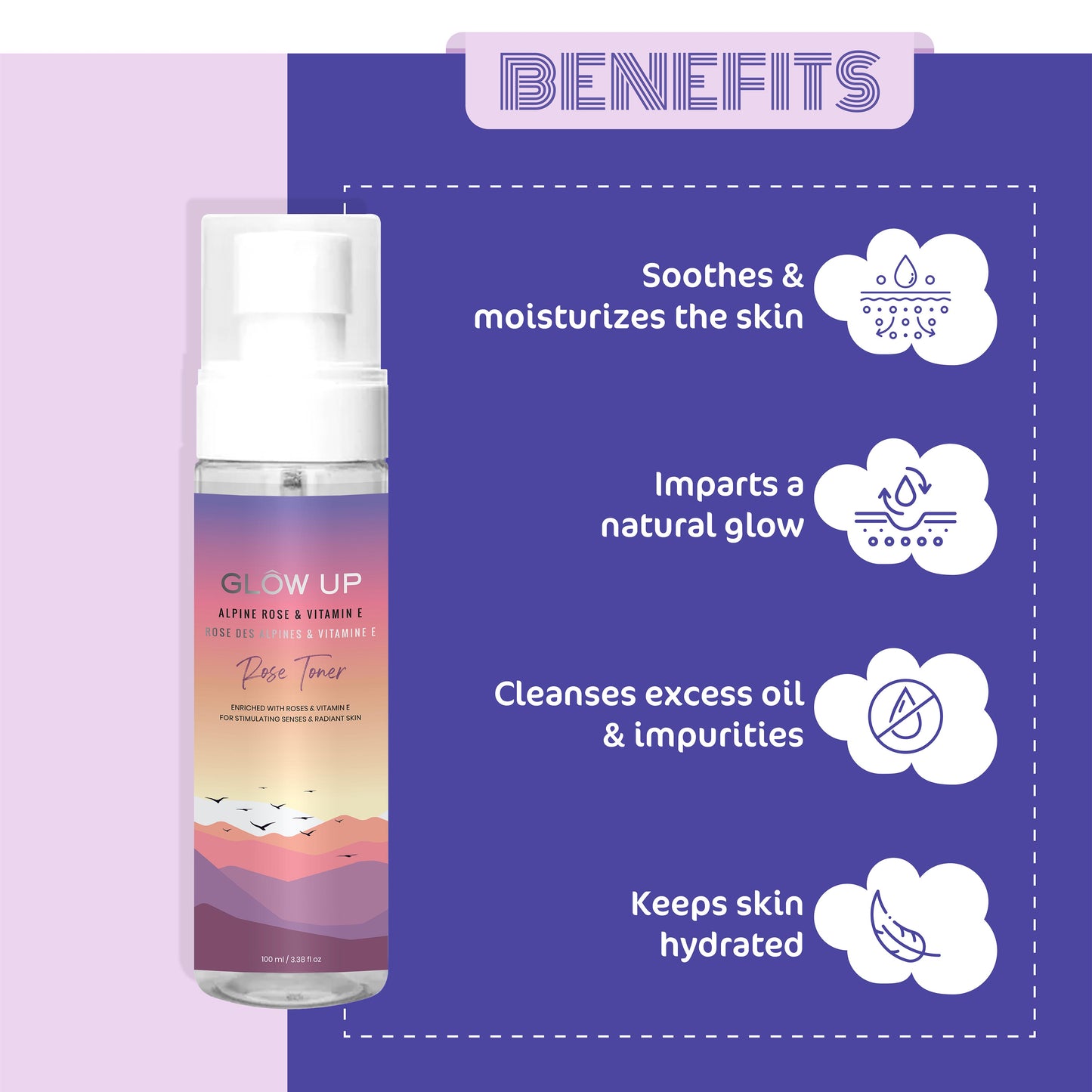 Benefits - glow up rose toner