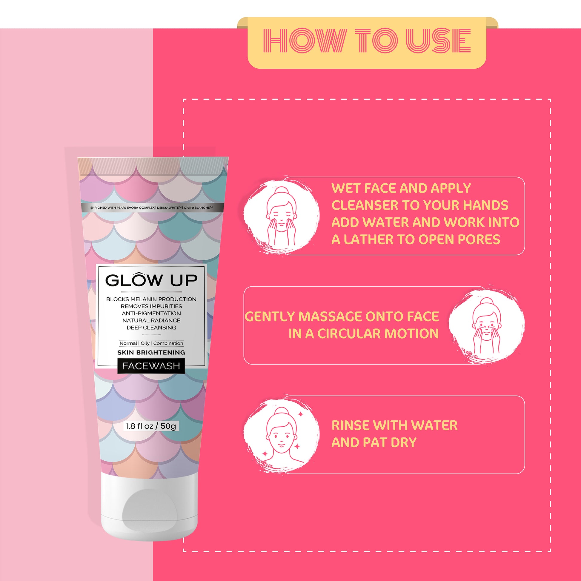 How to use glow up skin brightening face wash