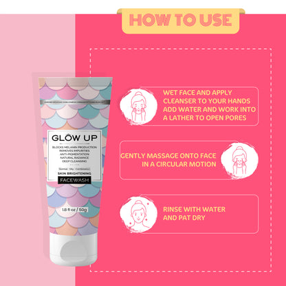 How to use glow up skin brightening face wash